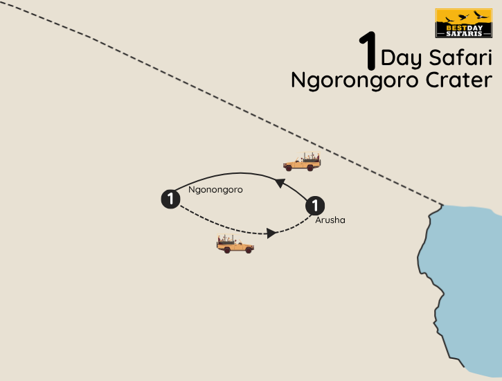 1 Day Ngorongoro Crater Safari Map