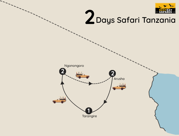 2 Days Safari Tanzania Map