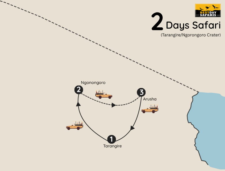 2 Days Safari (Tarangire/Ngorongoro Crater) Map